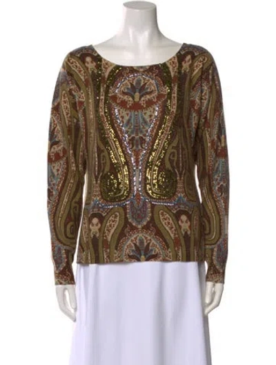 Pre-owned Gianfranco Ferre Silk Paisley Print Sweatshirt W/ Tags In Brown