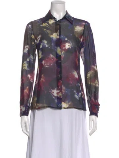 Pre-owned Gianfranco Ferre Silk Patterned Blouse In Purple