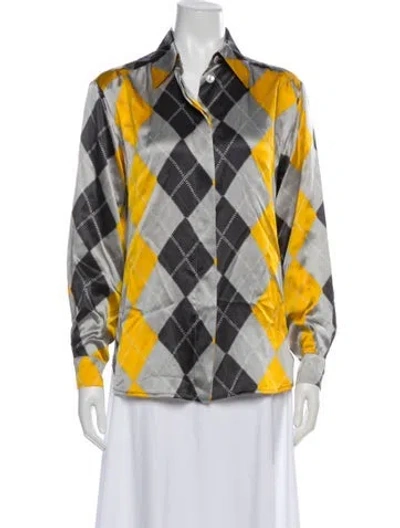 Pre-owned Gianfranco Ferre Silk Plaid Print Blouse In Multi