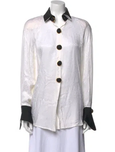 Pre-owned Gianfranco Ferre Silk Printed Button-up Top In White