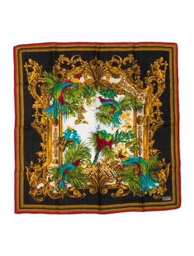 Pre-owned Gianfranco Ferre Silk Printed Scarf In Black