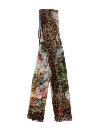 Pre-owned Gianfranco Ferre Silk Printed Scarf In Brown