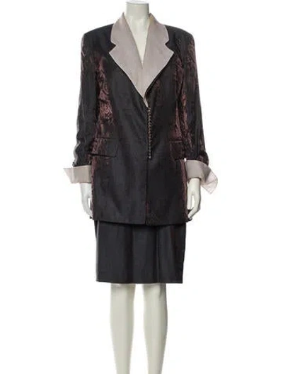 Pre-owned Gianfranco Ferre Silk Printed Skirt Set In Gray