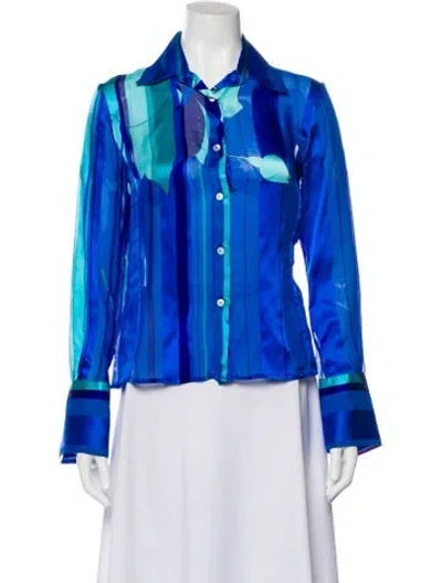 Pre-owned Gianfranco Ferre Silk Striped Blouse In Blue