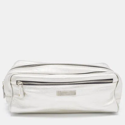 Gianfranco Ferre Silver Leather Oversized Pouch