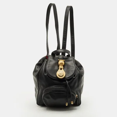 Pre-owned Gianfranco Ferre Small Black Leather Drawstring Backpack