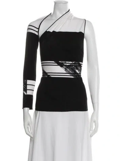 Pre-owned Gianfranco Ferre Striped Asymmetrical Top In Black