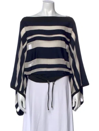 Pre-owned Gianfranco Ferre Striped Bateau Neckline Blouse In Blue
