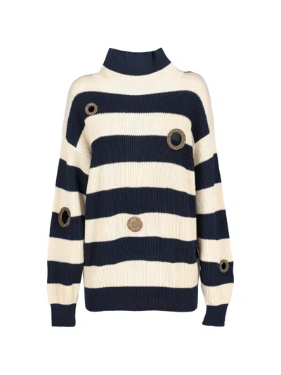 Pre-owned Gianfranco Ferre Striped-pattern Embellished Jumper In Neutral