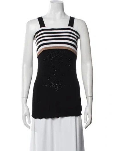 Pre-owned Gianfranco Ferre Striped Scoop Neck Top W/ Tags In Black