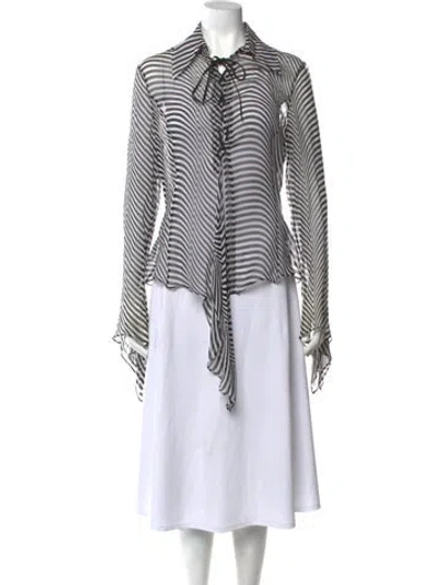 Pre-owned Gianfranco Ferre Striped Tie Neck Blouse In White