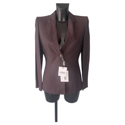 Pre-owned Gianfranco Ferre Gianfranco Ferré Studio Blazer, New With Tag, In Plum-brown Linen In Black