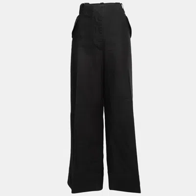 Pre-owned Gianfranco Ferre Vintage Black Linen Wide Leg Trousers L