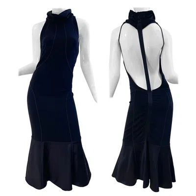 Pre-owned Gianfranco Ferre Vintage  90s Size 46 / 10 Black Jersey Racerback Midi Dress