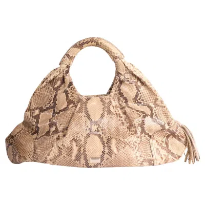 Pre-owned Gianfranco Ferre Vintage  Beige Tone Snake Skin Handbag In Brown