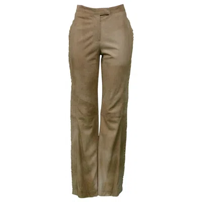 Pre-owned Gianfranco Ferre Vintage  Suede Ruffle Pants In Brown