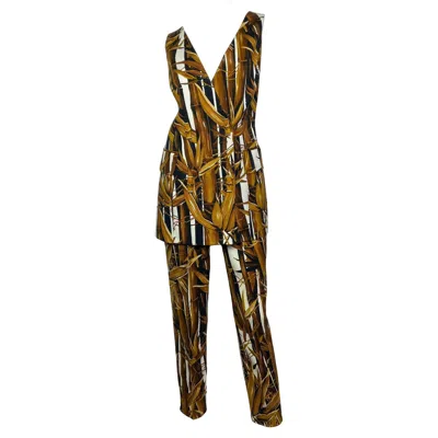 Pre-owned Gianfranco Ferre Vintage Pantsuit With Bamboo Buttons, 1980s In Brown