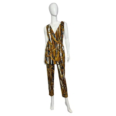 Pre-owned Gianfranco Ferre Vintage Pantsuit With Bamboo Buttons, 1980s In Sand