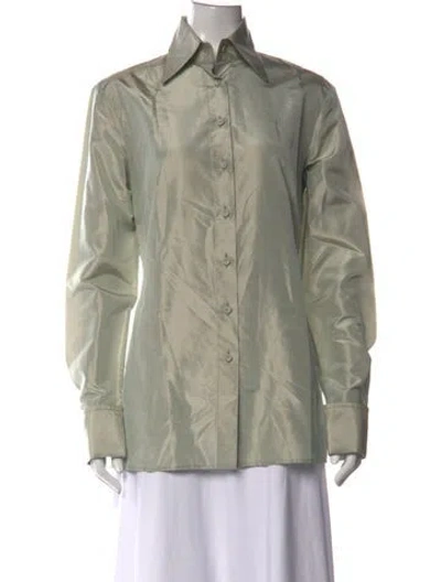 Pre-owned Gianfranco Ferre Vintage Silk Button-up Top In Green