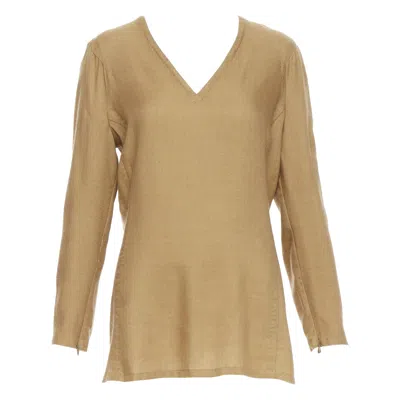 Pre-owned Gianfranco Ferre Vintage Taupe Cashmere Silk V Neck Hand Stitch Tunic Top It42 M In Brown