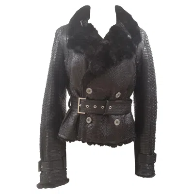 Pre-owned Gianfranco Ferre Gianfranco Ferré Vintage Unisex Snake Skin Bomber Jacket, Circa 1990s In Black