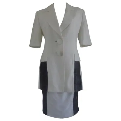 Pre-owned Gianfranco Ferre Gianfranco Ferré Vintage Women's Silk Leather Blazer Jacket, Size 42 In Gray