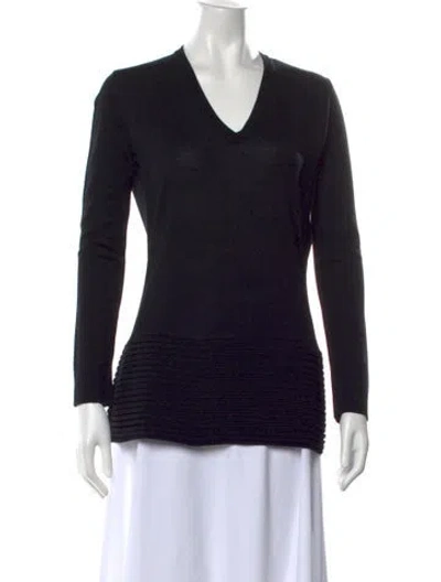 Pre-owned Gianfranco Ferre Virgin Wool V-neck Top In Black