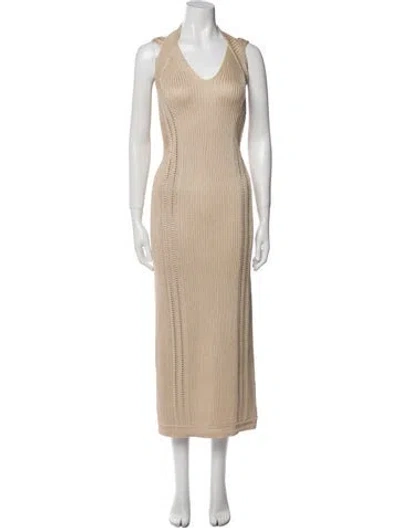 Pre-owned Gianfranco Ferre V-neck Long Dress W/ Tags In Neutral