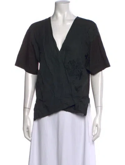 Pre-owned Gianfranco Ferre V-neck Short Sleeve Blouse In Black
