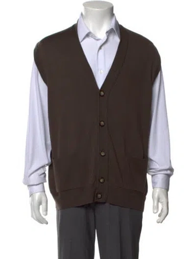 Pre-owned Gianfranco Ferre V-neck Sleeveless Cardigan In Brown