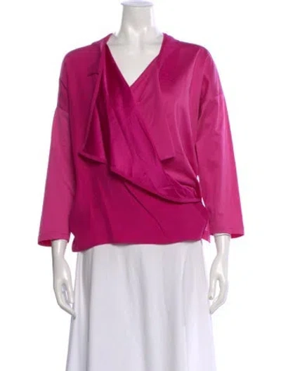 Pre-owned Gianfranco Ferre V-neck Three-quarter Sleeve Blouse In Pink