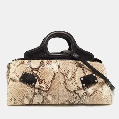 Gianfranco Ferre Watersnake And Leather Charm Satchel In Beige