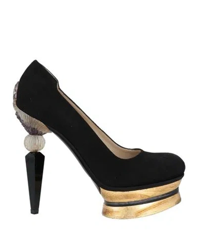 Gianfranco Ferre ' Woman Pumps Black Size 8 Leather, Textile Fibers