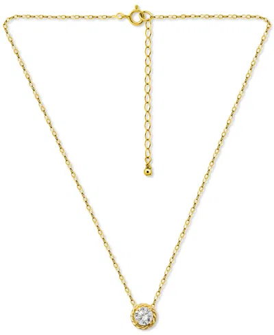 Giani Bernini (1 1/4 Cttw) 6mm Round Cubic Zirconia With Polished Rope Style Border Necklace. 16" + 2" Extender. 1 In Gold