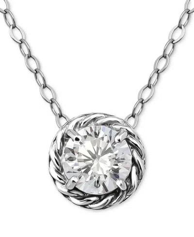 Giani Bernini (1 1/4 Cttw) 6mm Round Cubic Zirconia With Polished Rope Style Border Necklace. 16" + 2" Extender. 1 In Silver