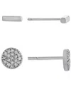 Giani Bernini 2-pc. Cubic Zirconia Cluster & Bar Stud Earrings In Gold-plated Sterling Silver, Created For Macy's In Sterling Silver