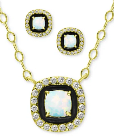 Giani Bernini 2-pc. Set Blue Topaz (1/2 Ct. T.w.), Cubic Zirconia & Enamel Pendant Necklace & Matching Stud Earrin In Gold
