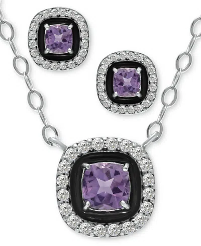 Giani Bernini 2-pc. Set Blue Topaz (1/2 Ct. T.w.), Cubic Zirconia & Enamel Pendant Necklace & Matching Stud Earrin In Multi