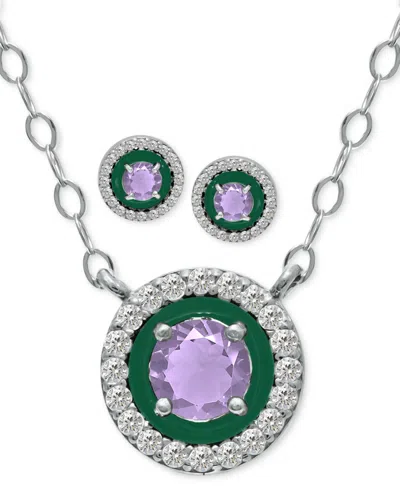 Giani Bernini 2-pc. Set Blue Topaz, Cubic Zirconia & Enamel Pendant Necklace & Matching Stud Earrings (also In Ame In Metallic
