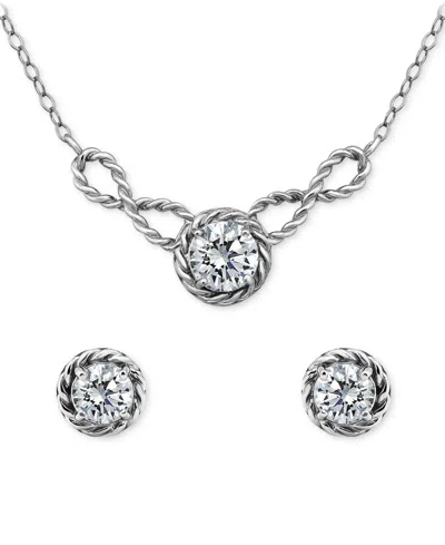 Giani Bernini 2-pc. Set Cubic Zirconia (2-7/8 Ct. T.w.) Infinity Rope Frontal Necklace & Round Rope Border Stud Ea In Silver