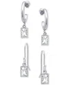 Giani Bernini 2-pc. Set Cubic Zirconia Baguette Dangle Hoop & Drop Earrings, Created For Macy's In Silver