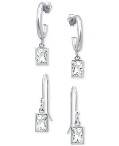 Giani Bernini 2-pc. Set Cubic Zirconia Baguette Dangle Hoop & Drop Earrings, Created For Macy's In Silver