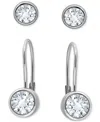 Giani Bernini 2-pc. Set Cubic Zirconia Bezel Stud & Leverback Earrings In Sterling Silver, Created For Macy's In Silver