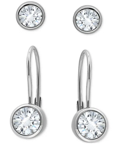 Giani Bernini 2-pc. Set Cubic Zirconia Bezel Stud & Leverback Earrings In Sterling Silver, Created For Macy's