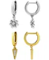 Giani Bernini 2-pc. Set Cubic Zirconia Flower & Spike Charm Hoop Earrings (1/4 Ct. T.w.) In Two-tone Sterling Silv In Two Tone