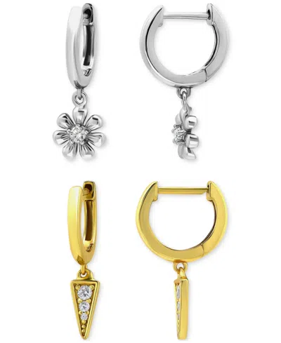 Giani Bernini 2-pc. Set Cubic Zirconia Flower & Spike Charm Hoop Earrings (1/4 Ct. T.w.) In Two-tone Sterling Silv In Two Tone