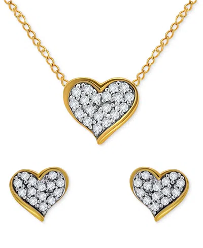 Giani Bernini 2-pc. Set Cubic Zirconia Heart Cluster Pendant Necklace & Matching Stud Earrings In 18k Gold-plated