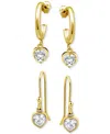 Giani Bernini 2-pc. Set Cubic Zirconia Heart Dangle Hoop & Drop Earrings, Created For Macy's In Gold