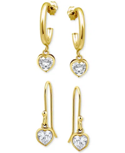 Giani Bernini 2-pc. Set Cubic Zirconia Heart Dangle Hoop & Drop Earrings, Created For Macy's In Gold