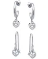 Giani Bernini 2-pc. Set Cubic Zirconia Heart Dangle Hoop & Drop Earrings, Created For Macy's In Silver